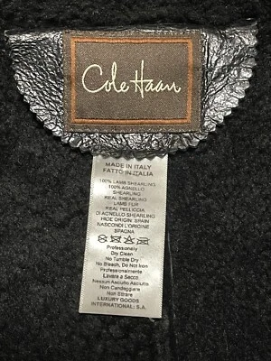 Chaqueta MOTO Cole Haan genuino cordero piel de oveja forrada cuero negro hecha en ITALIA S Foto 1 de 4