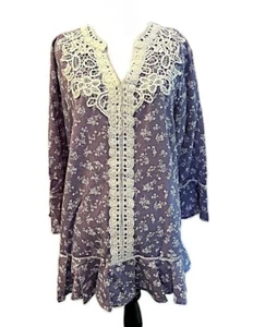 NWT Suzanne Betro Women's blouse 1X Purple Floral V-neck Lace Boho Peasant - Picture 1 of 5