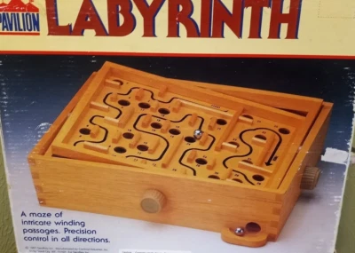 Labyrinth Wooden Puzzle Maze Game 1987 Board in Box Pavilion W/Ball/Box VG (47A - Image 1 of 4