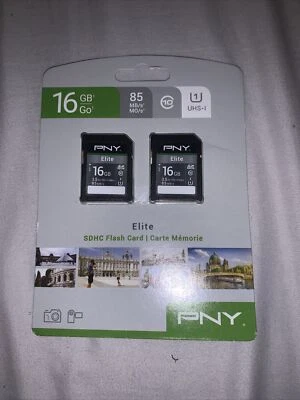 PNY 16GB SDHC Flash Card 2-pk Elite 85 MB/s Class 10 UHS-1 Authentic NEW! - Image 1 of 2