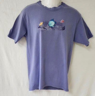 Image Resort Wear VTG  Purple Embroidered Fish swimming in coral t-shirt W sz M - Image 1 of 4