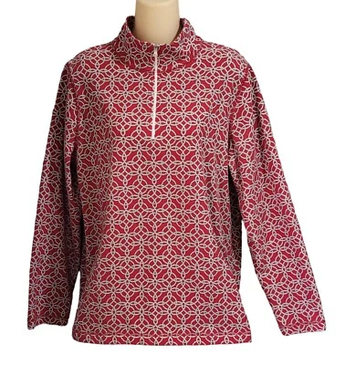 Camisa Talbots Hello Saturday tamanho X círculos vermelhos 1/4 zíper bolsos manga longa - Imagem 1 de 4