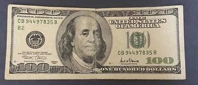 Series 2001 $100 Bill ~ CB 94497835 B ~ Slight Cut Error. - Image 1 of 3