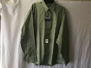 Geoffrey Beene Mens Sea Grass Green Sateen Wrinkle Free Dress Shirt Sz L 16.5 - Picture 1 of 5