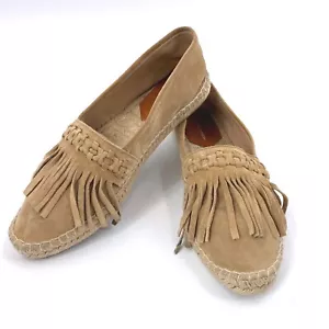 Diane Von Furstenberg Suede Espadrille Flats Fringe Detail 9US 39EU Tan Neutral - Picture 1 of 12