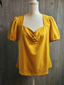 Allegra K Women's Yellow Square Neck Short Sleeve Blouse Sz XL - Picture 1 of 9