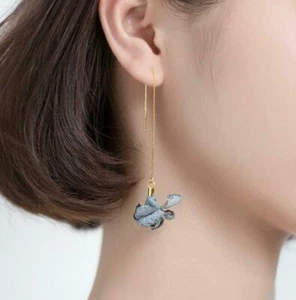 Pendientes colgantes con rosca rosca de plata esterlina 925 flor A1259 - Imagen 1 de 7