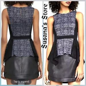 NWT BCBG MAXAZRIA SIZE M Seren Colorblock Lace Peplum Top MSRP $128.00 - Picture 1 of 6