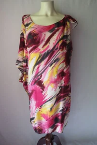 ABS Allen Schwartz Collection Silk Shift Dress Asymmetrical Vibrant Abstract L - Picture 1 of 6