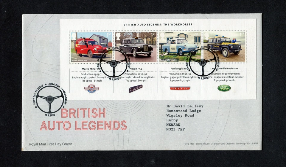 2013  British Auto Legends minisheet  SGMS3518 FDC. Superb condition. - Image 1 of 1