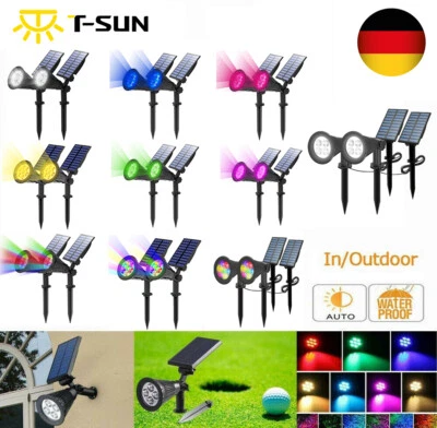 T-SUN 2 Stück Solarleuchte LED Gartenstrahler Solarstrahler Gartenleuchte Außen - Bild 1 von 4
