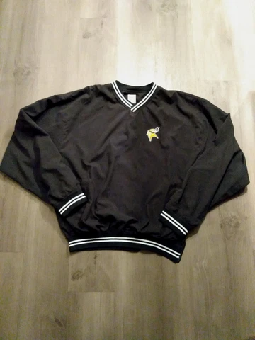 Vintage Minnesota Vikings Black NFL Pullover Windbreaker Jacket Large V-Neck Cover