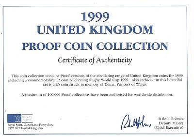 1999 Great Britain 9 Coin 1 Piece C.O.A. And Document Set~No Coins~Free Shipping - Image 1 of 2