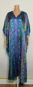 Winlar Lounge MuuMuu Dress Colorful One Size Fits Most Floral Turquoise V Neck - Picture 1 of 12