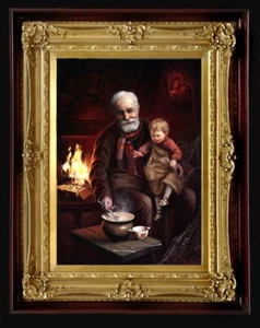 Print on Canvas of Oil Painting Arseni ~ CHRISTMAS 11,4" X 8" NO FRAME Art USA - Picture 1 of 14