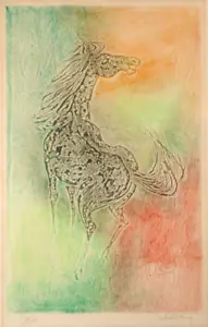 Hoi Lebadang Original Temprano Coloreado a Mano Firmado/Numerado Impresión 'Caballo' 18x25" - Imagen 1 de 11