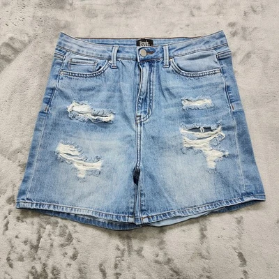 Simple Society Shorts Womens 11/30 Blue Distressed High Rise Stretch Denim Mom - Image 1 of 4