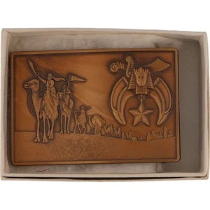 Bronze Shriners Freemason Crescent Scimitar Star 1970s Nos Vintage Belt Buckle - Picture 1 of 7