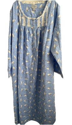 Lanz Of Salzburg White Doves 100% COTTON FLANNEL Long  Nightgown Sz 1X NEW - Image 1 of 4