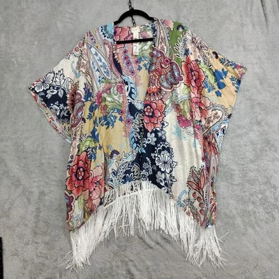 Kimono Mariposa Chico’s Mujer Talla L/XL Ruana Mezcla Seda Frontal Abierto FRINGE  Foto 1 de 4