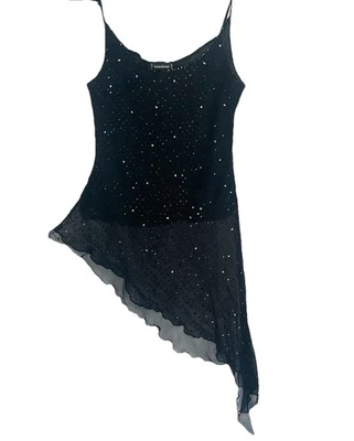 Top de Colección Bebe Años 90 Y2K 100% Seda Cami Lentejuelas Negras Talla L Fairy Grunge Foto 1 de 4