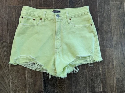 Abercrombie Fitch Womens Size 26/2  Annie High Rise Shorts Denim Raw Hem YELLOW - Image 1 of 4