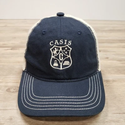 CASIS ES Hat Cap Snap Back Navy Blue White Mesh Trucker Embroidered Crest Austin - Image 1 of 4