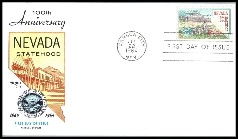 1964 Nevada Statehood 5¢ Sc 1248 FDC Fluegel centennial Silver State admission - Image 1 of 1