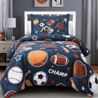 Boys Twin Comforter Set 5-Piece Sports Ball Games Glow in the Dark Ultra Soft - Image 1 of 4