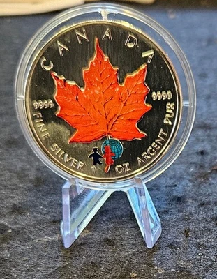 Maple Leaf 5 Dollars 1 Unze 2002  Silberbarren St.Farbiges Ahornblatt Herbst - Bild 1 von 2