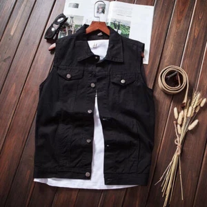 New Men's Vest Jacket Denim Sleeveless Waistcoat Casual Autumn Jean Vest Tops - Picture 1 of 15