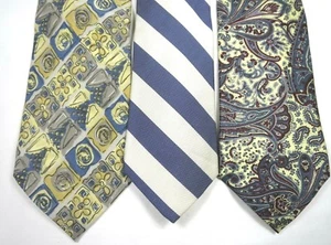 Pacc JL Roberts Leonardo Strelli 3 corbatas de seda azul gris amarillo rojo cachemira a rayas - Imagen 1 de 9