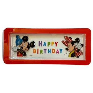 Disney Mickey & Minnie Mouse Happy Birthday Glass Tray 19”x8” Exclusive Floral - Picture 1 of 6