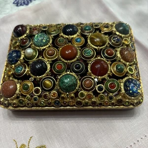 Jay Strongwater Pebble Semi Precious Stone Trinket Box Enamel Swarovski - Picture 1 of 10