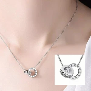 Roman Numeral Necklace Stainless Steel Crystal Pendant Necklace *UK* - Picture 1 of 9