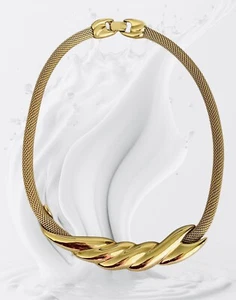 Signiertes Monet goldfarbenes Halsband Statement Netz Halskette Halsband 16 Zoll selten Vintage gebraucht, in einwandfreiem Zustand - Bild 1 von 19