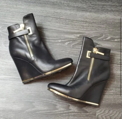 Le Silla итальянская кожа роскошь лодыжки на танкетке ботинки 8,5 черный - Изображение 1 из 4