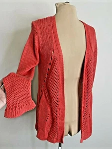 FYLO Womens Orange Cardigan Coral Sweater Open Knit S - Picture 1 of 10
