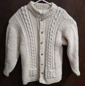 Ivory Large Cable Knit Fisherman Wool Thick Cardigan Chunky Sweater Button - Picture 1 of 10