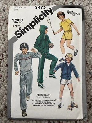 Simplicity 5473 Retro 80s Unlined Jacket, Hoodie, Tops, Pants & Shorts Sz H 7-10 - Image 1 of 3
