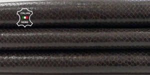 DARK BROWN SHINY SNAKE PRINT ON VEGETABLE TAN Goat Leather 3+sqf 0.9mm #C4027 - Picture 1 of 7