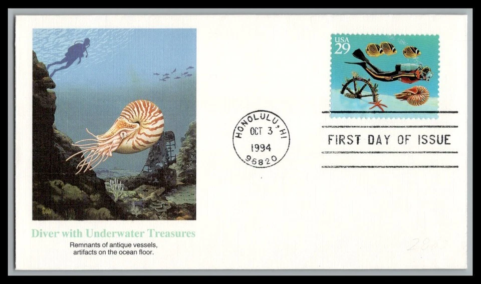 US FDC # 2865 29c Diver Fleetwood   1994, 9p2944 - Image 1 of 1