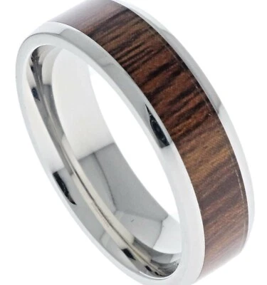 Женское кольцо из полированной нержавеющей стали с имитацией инкрустации древесиной зерном размер 5 T59 - Изображение 1 из 4