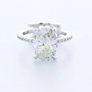 3.9 CT LAB-CREATED DIAMOND D/VVS2 OVAL CUT 14K WHITE GOLD PRONG HALO ACCENT RING - Picture 1 of 7
