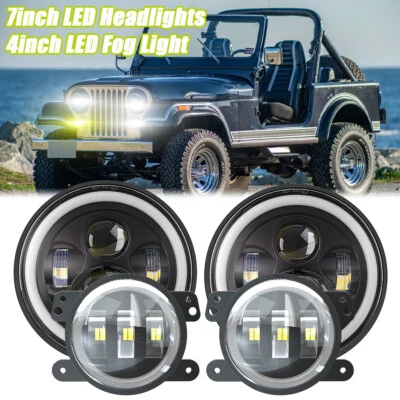 For Jeep Cj-5 55-1983 7inch Round LED Headlights + 4inch LED Fog Light Combo - Image 1 of 4