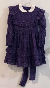 Vintage Martha's Miniatures Long Sleeve Ruffled Pinafore Purple Dress (Size 5) - Picture 1 of 3
