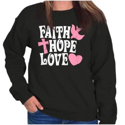 Christian Faith Cross Hope Dove Love Heart Womens Crewneck Sweatshirt Pullover - Image 1 of 4