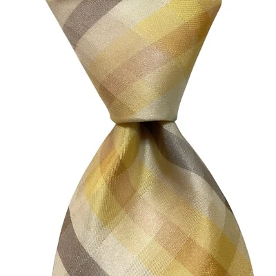 Gravata masculina TED BAKER London 100% seda designer EUA xadrez amarela/castanho/laranja em excelente estado usado - Imagem 1 de 3