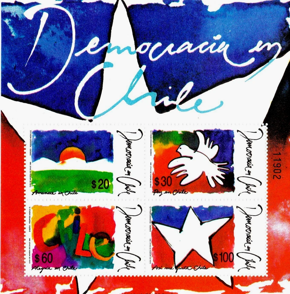 智利,智利民主党,纪念品盾牌,全新邮票,1990 年,阻止 48 度。 — 第 1/1 张图片