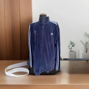 Adidas Velour Tracksuit Jacket Navy Blue Mens Sz 3XL / Full Zip / 3 Stripes 2007 - Picture 1 of 13